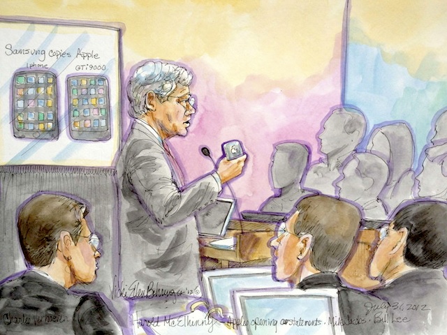 Apple attorney McElhinny delivers his opening statement in trial between Samsung and Apple in San Jose, California